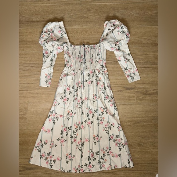 For Love and Lemons Dress | Rose Floral Striped Linen Blend Dress | Small - Picture 4 of 11